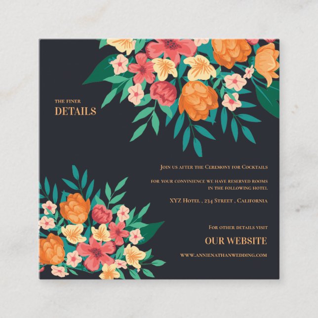 Yellow Orange Florals Chic Wedding Details  Enclosure Card (Front)