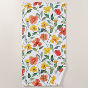 Yellow Orange Flowers Beach Towel