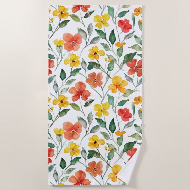 Yellow Orange Flowers  Beach Towel (Front)