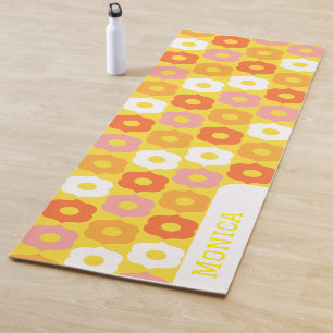  yellow orange flowers monogram name yoga mat