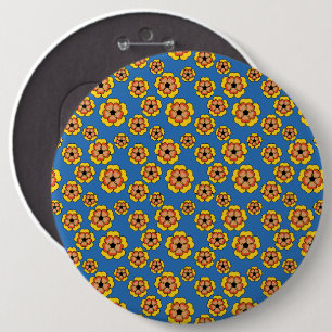 Yellow Orange Flowers Pattern 6 Inch Round Button