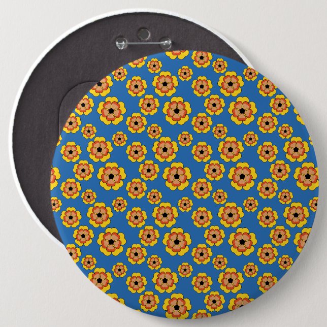 Yellow Orange Flowers Pattern 6 Inch Round Button (Front & Back)