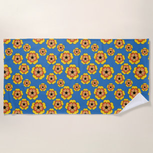 Yellow Orange Flowers Pattern Beach Towel