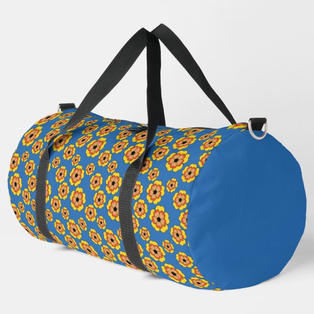 Yellow Orange Flowers Pattern Duffle Bag (Left Corner)
