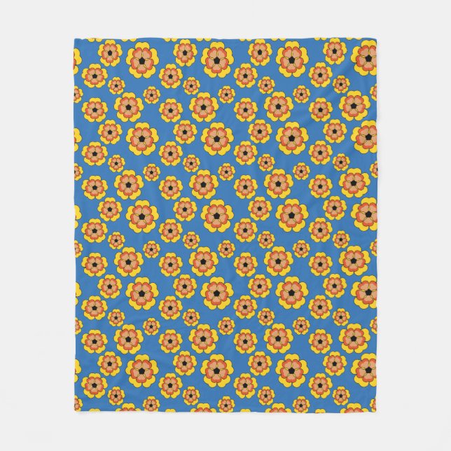 Yellow Orange Flowers Pattern Fleece Blanket (Front)