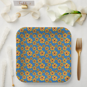 Yellow Orange Flowers Pattern Paper Plate