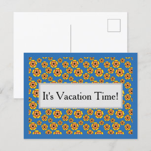 Yellow Orange Flowers Pattern Personalize Holiday Postcard