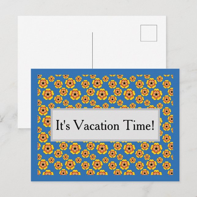 Yellow Orange Flowers Pattern Personalize Holiday Postcard (Front/Back)