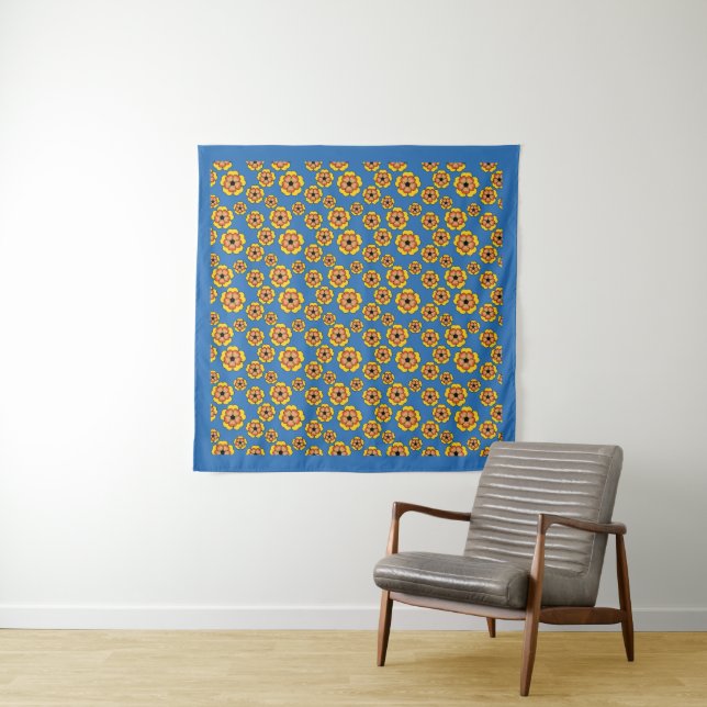 Yellow Orange Flowers Pattern Tapestry (In Situ)