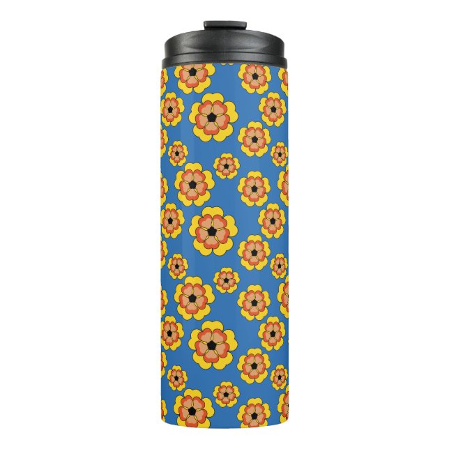 Yellow Orange Flowers Pattern Thermal Tumbler (Front)