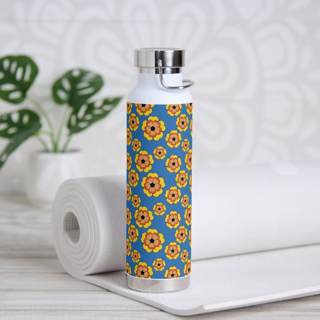 Yellow Orange Flowers Pattern Water Bottle (Yoga)