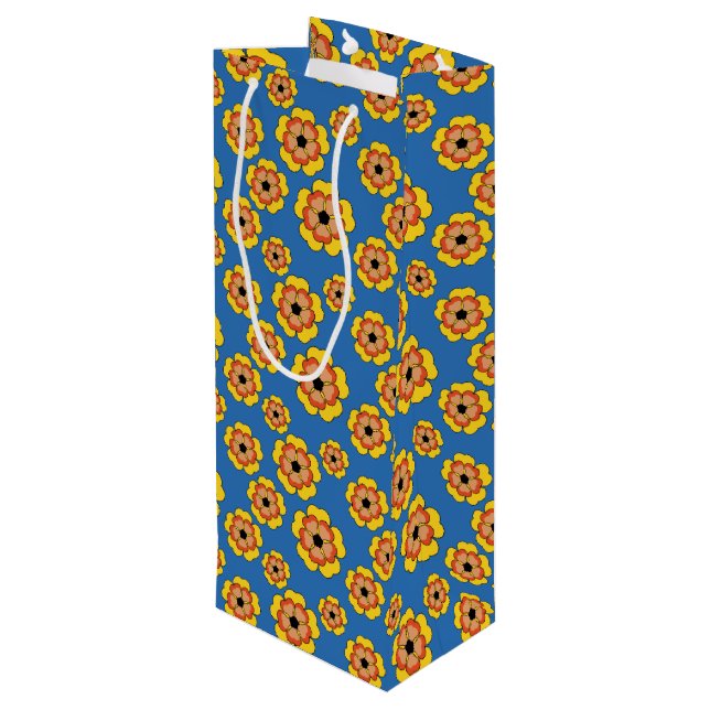 Yellow Orange Flowers Pattern Wine Gift Bag (Back Angled)