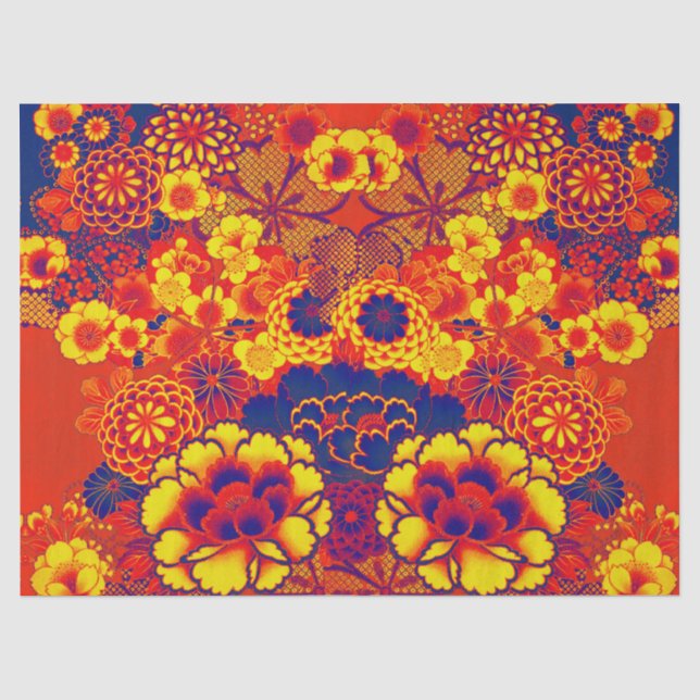 YELLOW ORANGE FLOWERS Peony,Roses Japanese Floral Tissue Paper (Front)