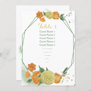 yellow orange flowers seating chart table number