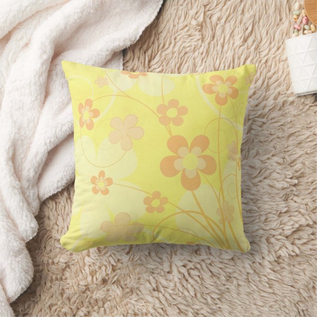 Yellow Orange Flowers Simple cute Summer Floral Throw Pillow (Blanket)