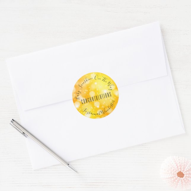 Yellow Orange Gender Neutral Template Baby Shower Classic Round Sticker (Envelope)