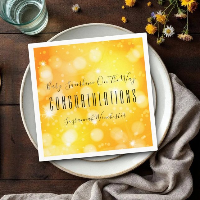 Yellow Orange Gender Neutral Template Baby Shower Napkin (Easy to personalize template text paper napkin for any party special occasion. )