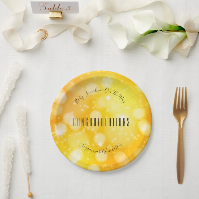 Yellow Orange Gender Neutral Template Baby Shower Paper Plate (Wedding)