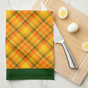 Yellow Orange Gingham Plaid Green Borders Kitchen Towel