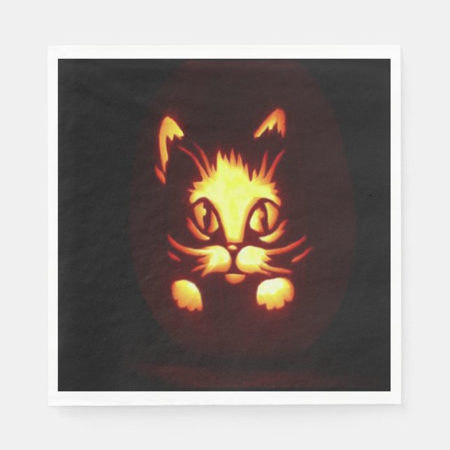 Yellow Orange Glowing Halloween Cat Napkin (Front)