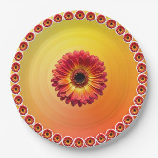Yellow Orange Gradient Red Gerbera daisy pattern Paper Plate