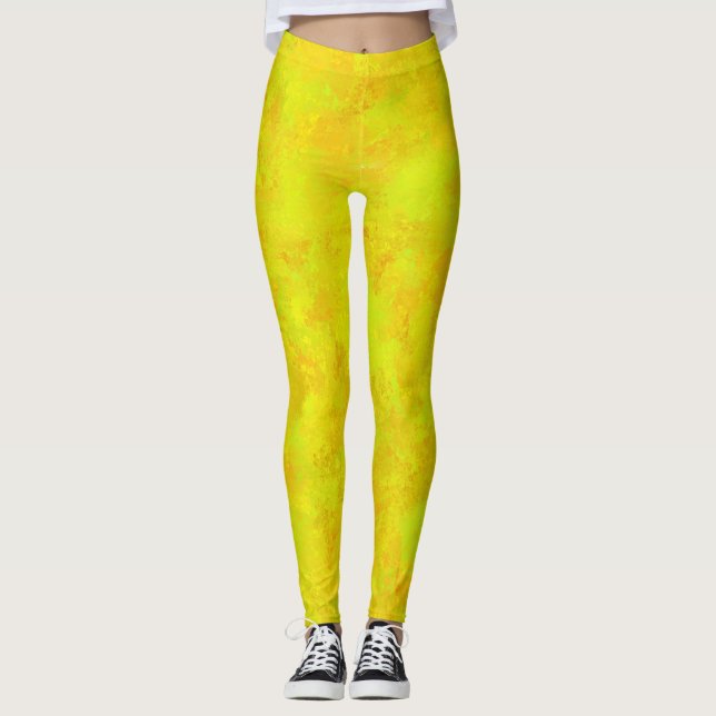 Yellow Orange Green Abstract Pattern Leggings (Front)