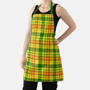 Yellow Orange Green Plaid Tartan Design Apron