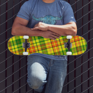 Yellow Orange Green Plaid Tartan Design Skateboard