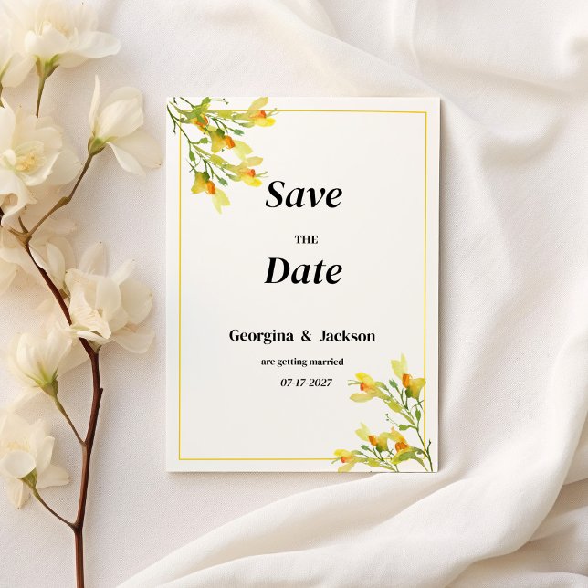 Yellow orange green spring floral Save the Date Invitation (Yellow orange green spring floral Save the Date )