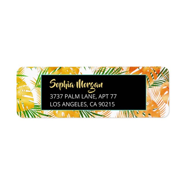 Yellow Orange Green Tropical Leaves Name & Address (Front)