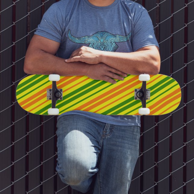 Yellow Orange Green Vertical Stripes Design   Skateboard (Outdoor 3)
