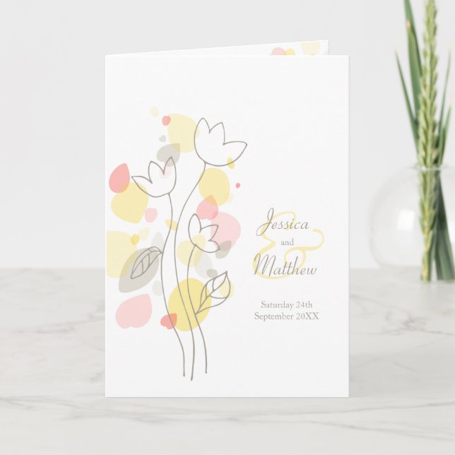 Yellow orange grey confetti flower petals wedding program (Front)