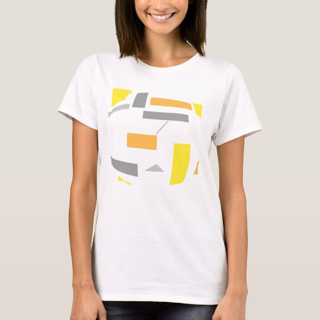 Yellow Orange Grey Oval Geometric Shapes Abstract T-Shirt (Front)