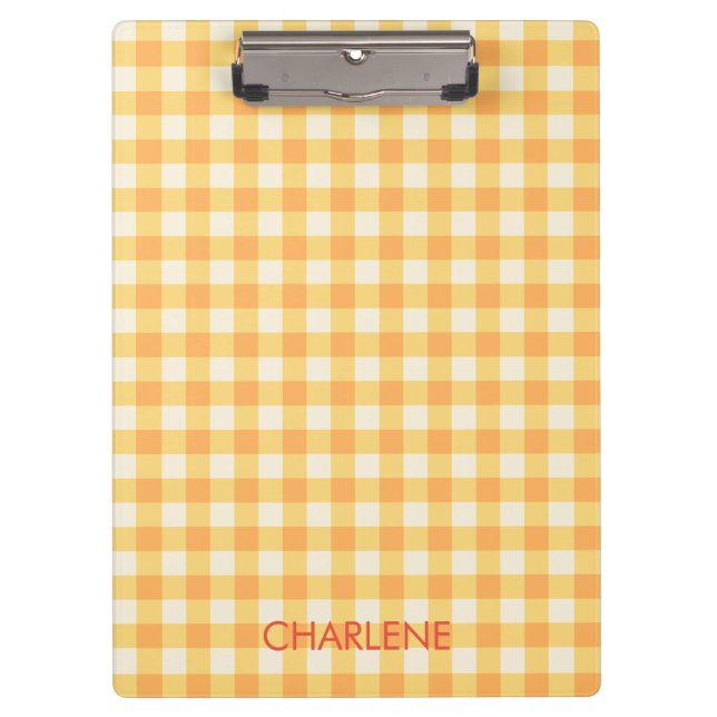 Yellow Orange Ish Preppy Gingham Plaid Clipboard (Front)