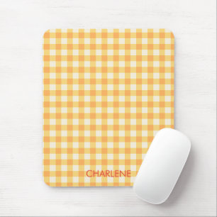 Yellow Orange Ish Preppy Gingham Plaid Mouse Pad
