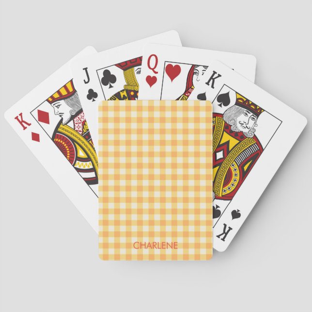 Yellow Orange Ish Preppy Gingham Plaid Playing Cards (Back)