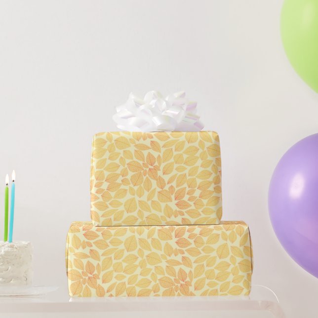 Yellow Orange Leaf Pattern On Pastel Background Wrapping Paper (Party Gifts)