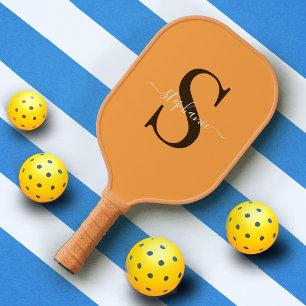 Yellow Orange Monogram Initial First Name Simple Pickleball Paddle