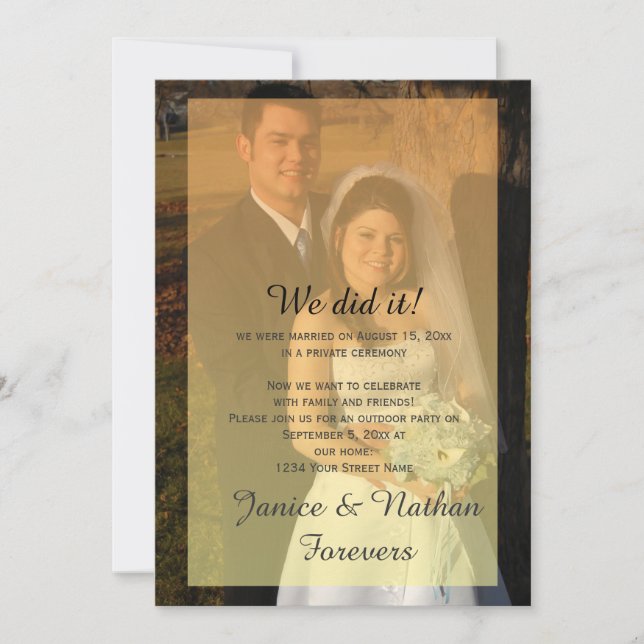 Yellow Orange Ombre Overlay Photo Reception Only Invitation (Front)