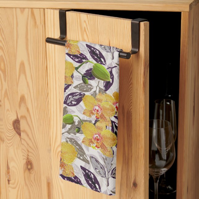 Yellow orange orchids. kitchen towel (Thirds Fold)