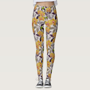 Yellow orange orchids. leggings