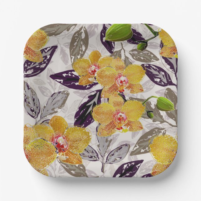 Yellow orange orchids.  paper plate (Front)