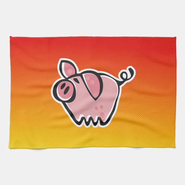 Yellow Orange Pig Kitchen Towel (Horizontal)