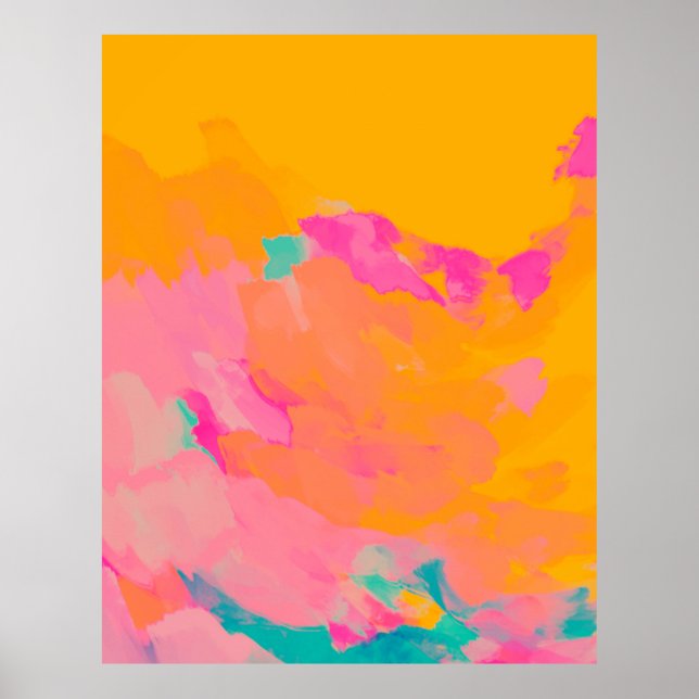 Yellow Orange Pink Bright Colourful Abstract Art Poster (Front)