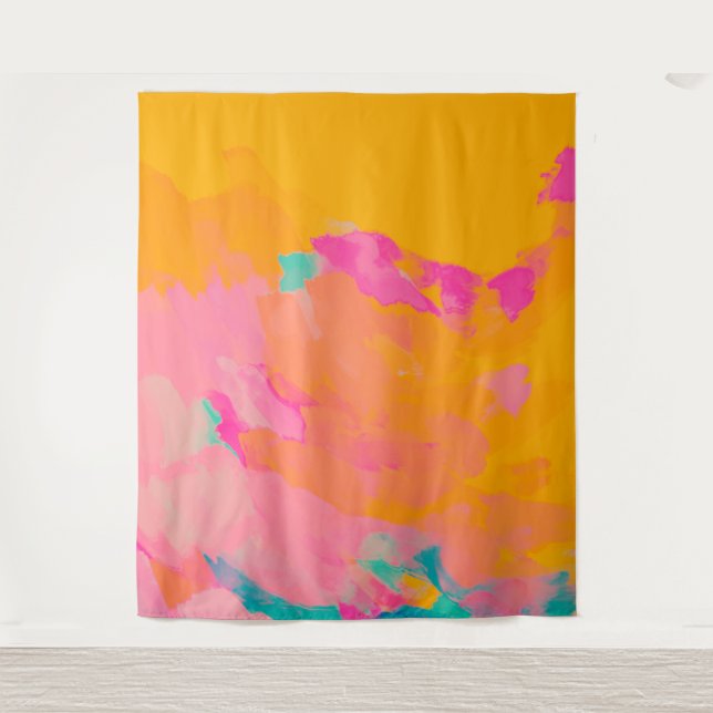 Yellow Orange Pink Bright Colourful Abstract Art Tapestry (Front)