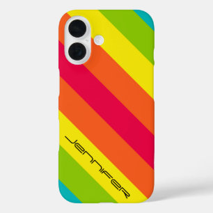Yellow Orange Pink Green Blue Stripe, Name,  iPhone 16 Case
