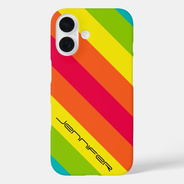 Yellow Orange Pink Green Blue Stripe, Name,  Case-Mate iPhone Case (Back)