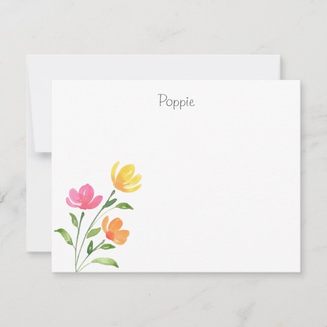 Yellow, Orange, Pink Watercolor Floral Stems Card (Front)