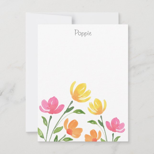 Yellow, Orange, Pink Watercolor Floral Stems Card (Front)