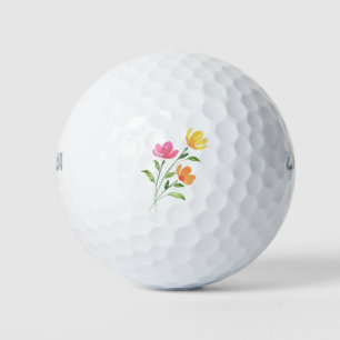 Yellow Orange Pink Watercolor Flower Stems Golf Balls